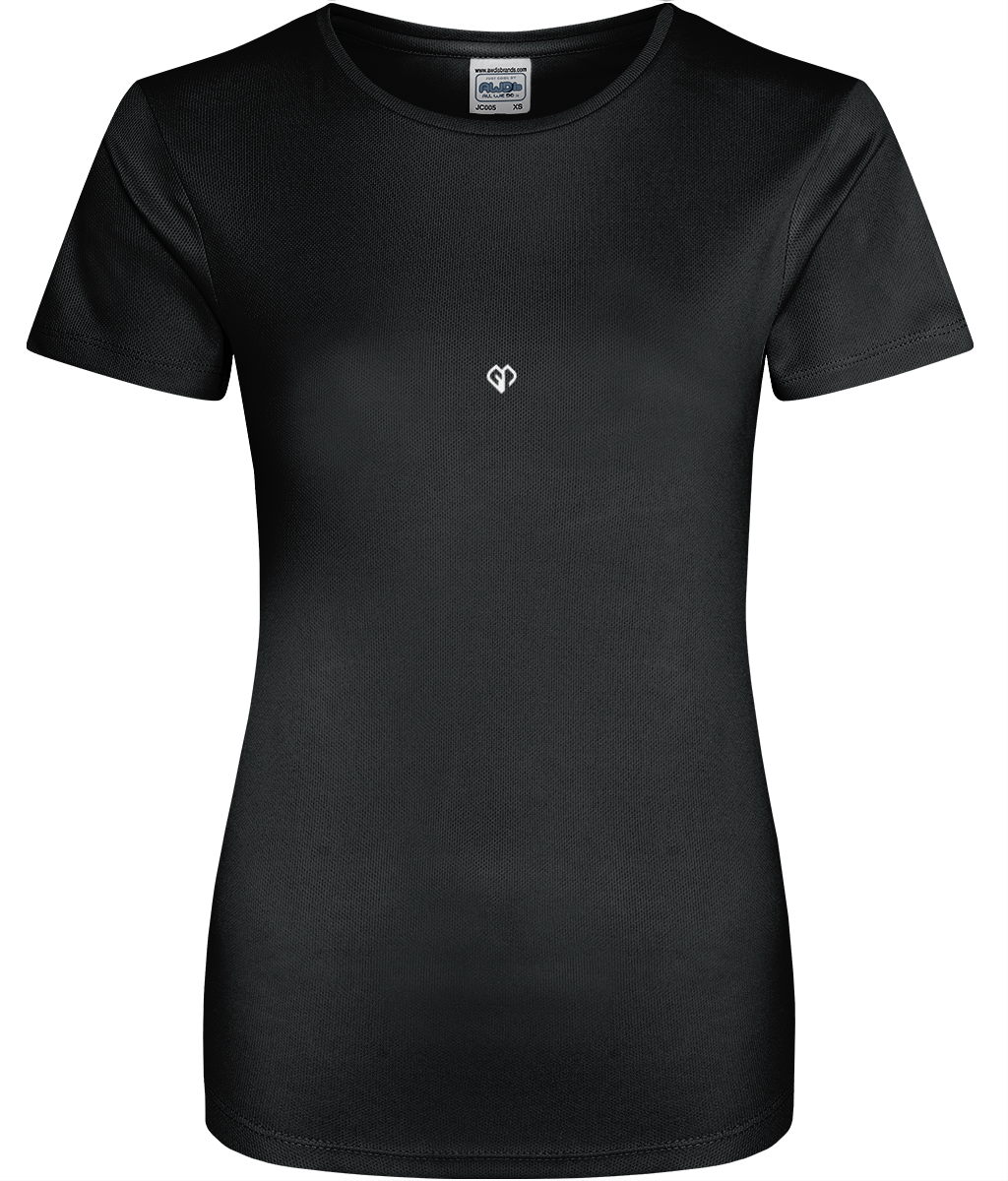 Jet black AWDis eco womens girlie fit workout t-shirt with Gymplode icon logo