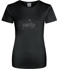 Jet black womens AWDis t-geo girlie fit sports t-shirt with Gymplode signature logo