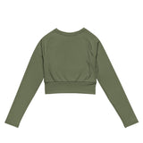 Womens Gymplode Khaki long sleeve sports crop top no print, back view