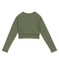 Womens Gymplode Khaki long sleeve sports crop top no print, back view