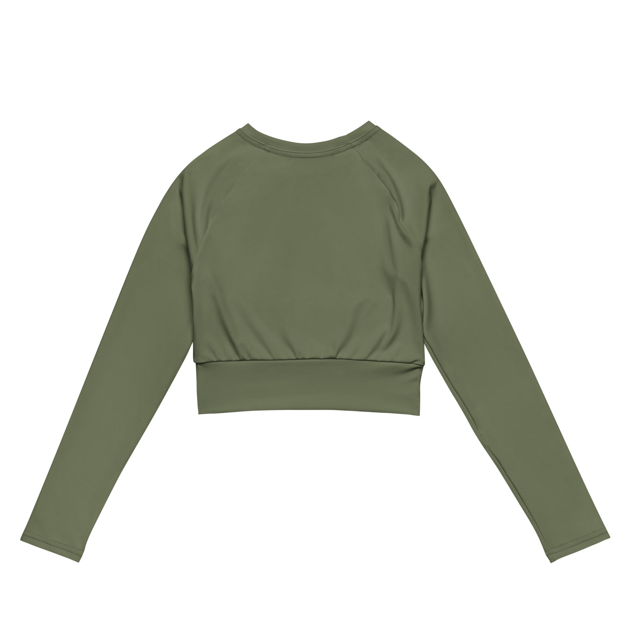 Womens Gymplode Khaki long sleeve sports crop top no print, back view
