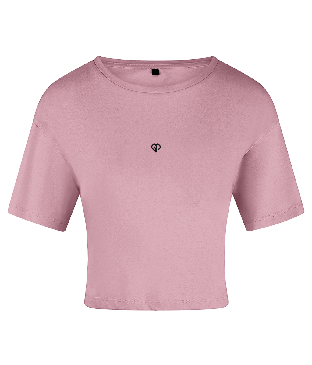 Light pink TriDri® womens activewear crop top t-shirt with Gymplode icon logo