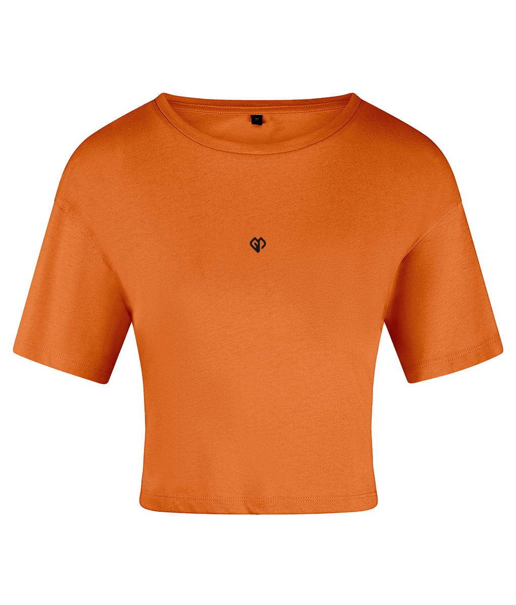 Orange TriDri® womens activewear crop top t-shirt with Gymplode icon logo