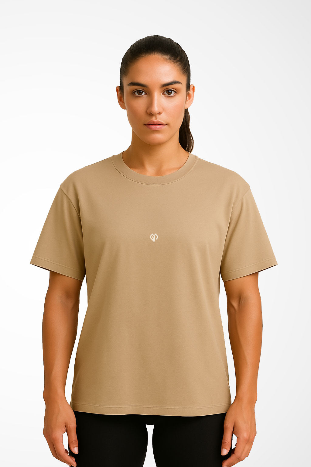 Womens Oversized Vintage unisex t-shirt with Gymplode iconic imprint, front view with model