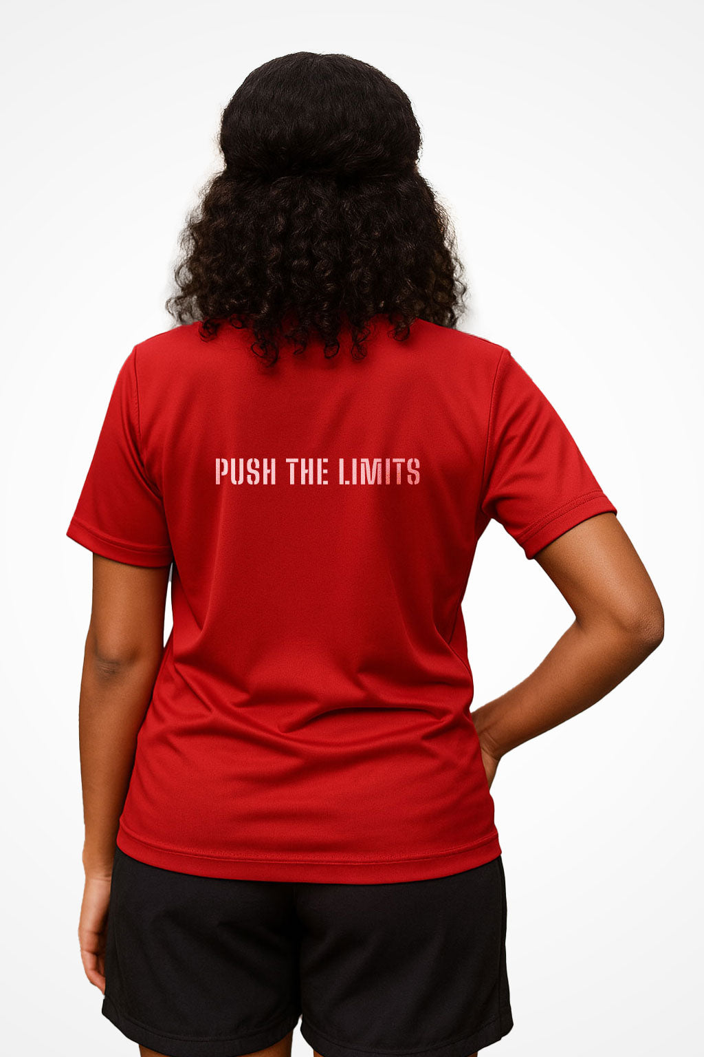 Womens Gymplode Push The Limits unisex sports t-shirt, back view with model