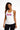 Womens Retro girlie fit racerback tank top with Gymplode sig logo, front view with model