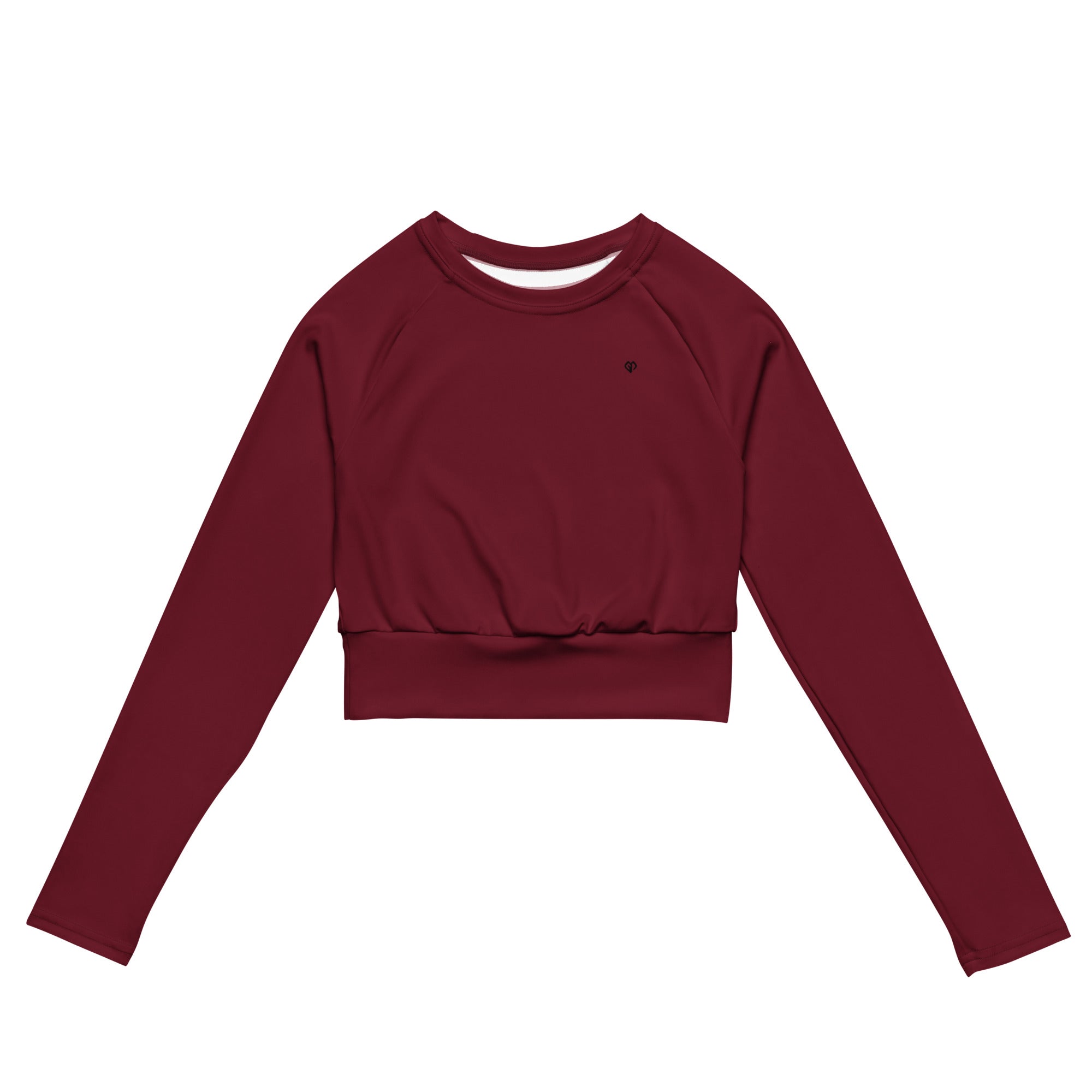 Womens Rouge long sleeve sports crop top with Gymplode icon logo, front view