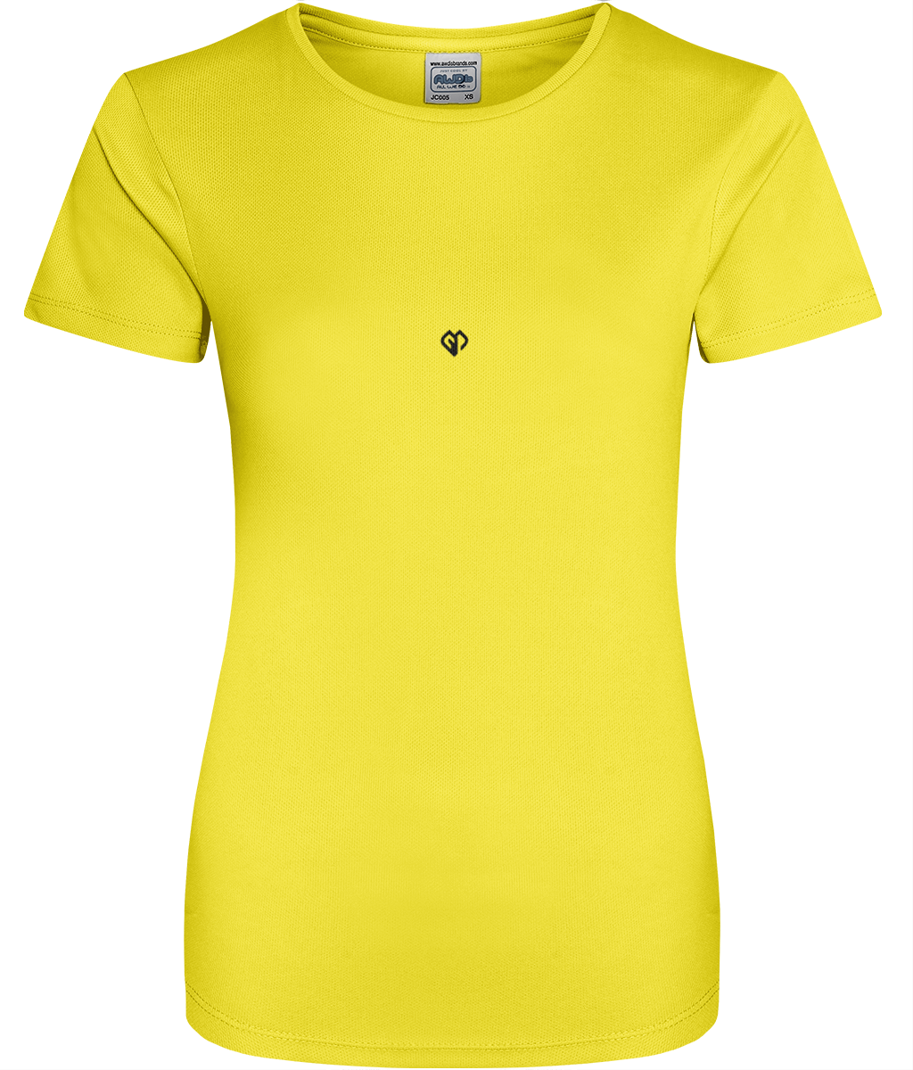 Sun yellow AWDis eco womens girlie fit workout t-shirt with Gymplode icon logo