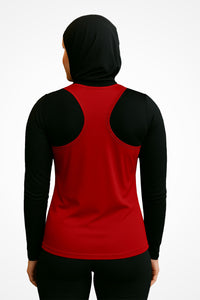 Womens Gymplode TriDri® recycled racerback vest with no print, back view with model