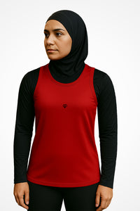 Womens TriDri® recycled racerback vest with Gymplode icon imprint, front view with model