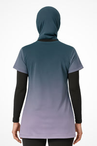 Womens Gymplode Twilight regular fit sports t-shirt with no print, back view with model