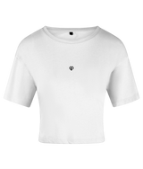 White TriDri® womens activewear crop top t-shirt with Gymplode icon logo