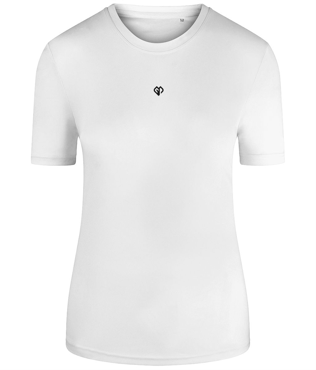 White TriDri® eco girlie fit sports activewear womens t-shirt with Gymplode icon logo