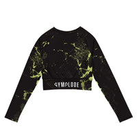 Womens Zesty long sleeve sports crop top with Gymplode sig logo, back view