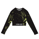 Womens Zesty long sleeve sports crop top with Gymplode sig logo, front view