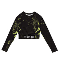 Womens Zesty long sleeve sports crop top with Gymplode sig logo, front view