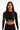 Womens Zesty long sleeve sports crop top with Gymplode sig logo, front view with model