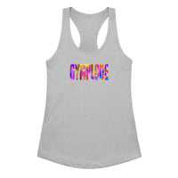 Womens heather gray Retro girlie fit racerback tank top with Gymplode sig logo