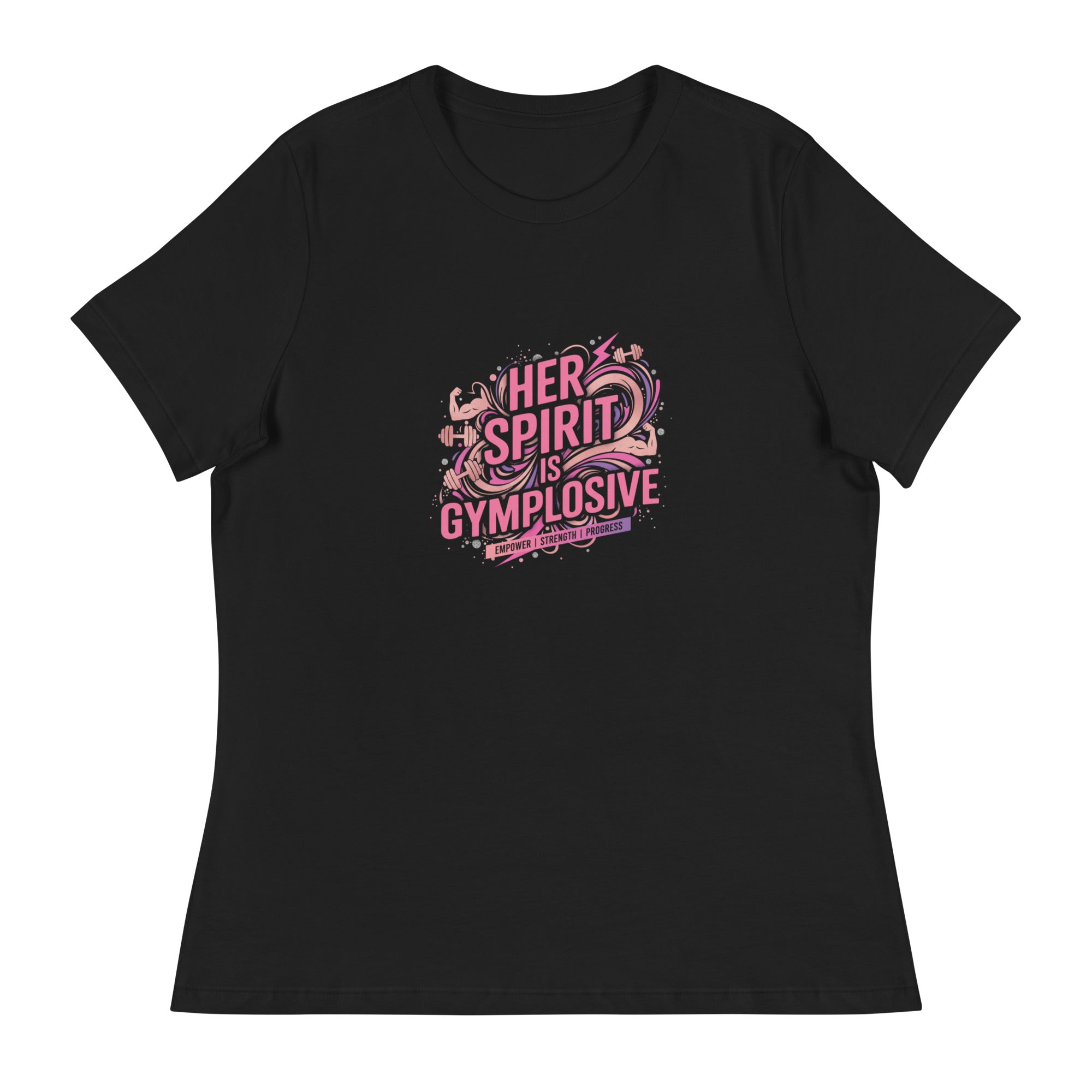 Womens Her Spirit is Gymplosive relaxed fit black t-shirt