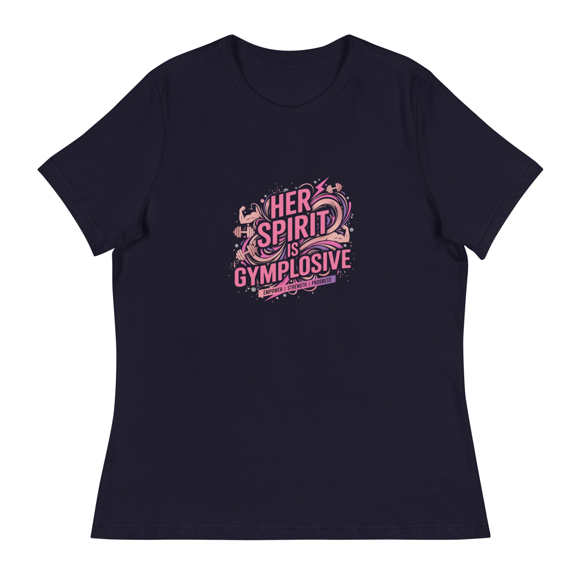 Womens Her Spirit is Gymplosive relaxed fit navy t-shirt