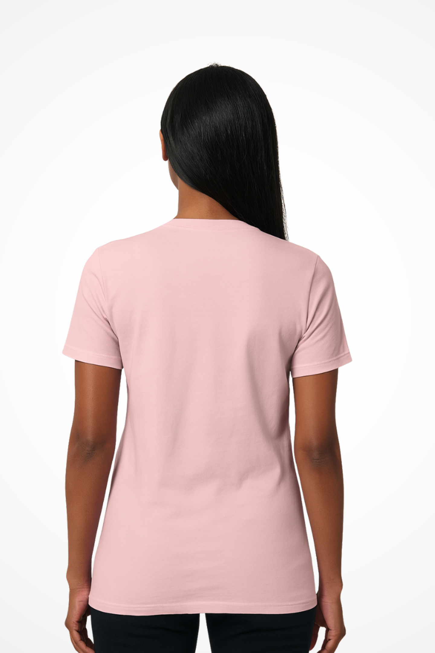 Womens Her Spirit is Gymplosive relaxed fit t-shirt with no print, back view with model