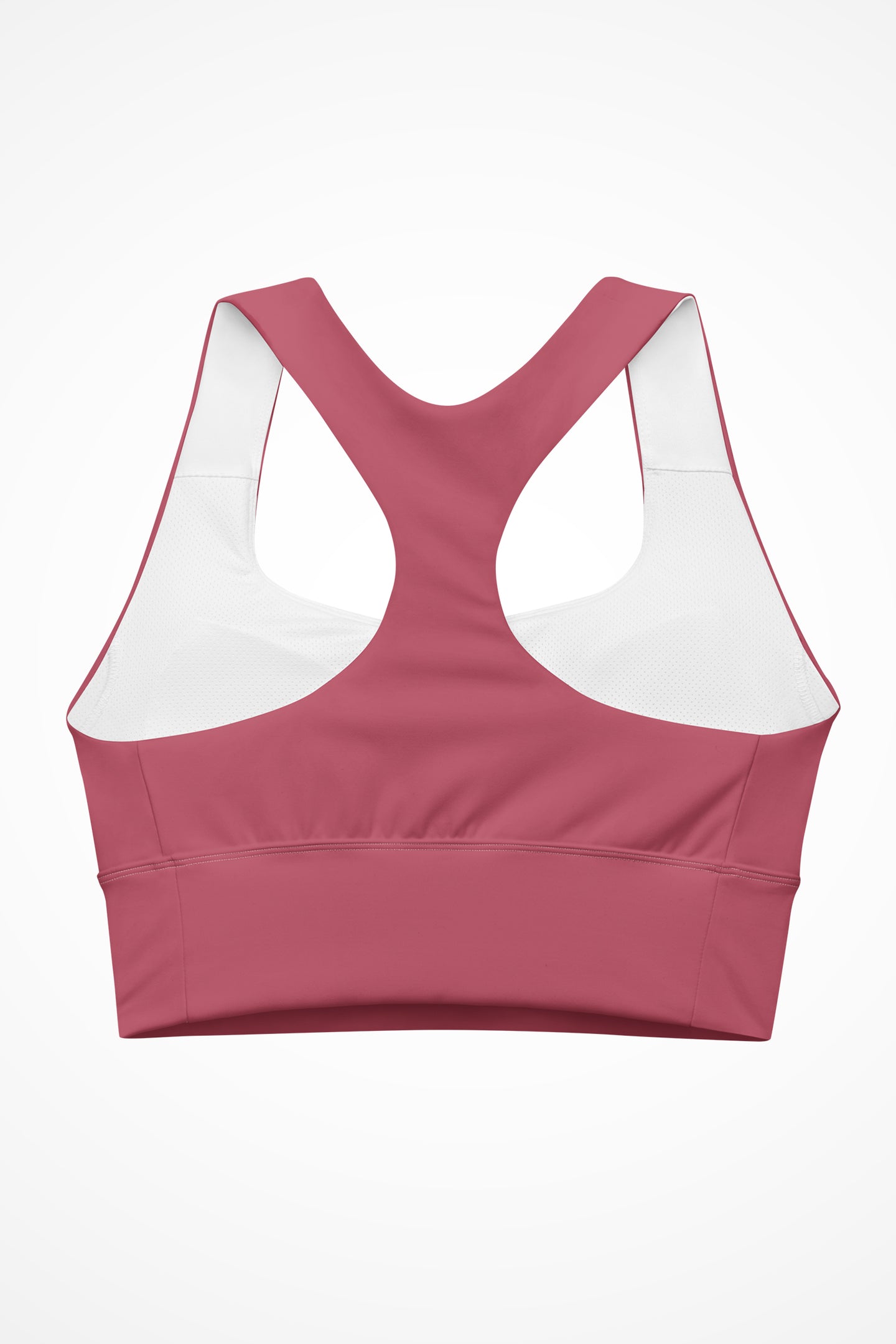 Womens hippie pink Gymplode longline sports bra with no print, back view