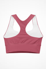 Womens hippie pink Gymplode longline sports bra with no print, back view