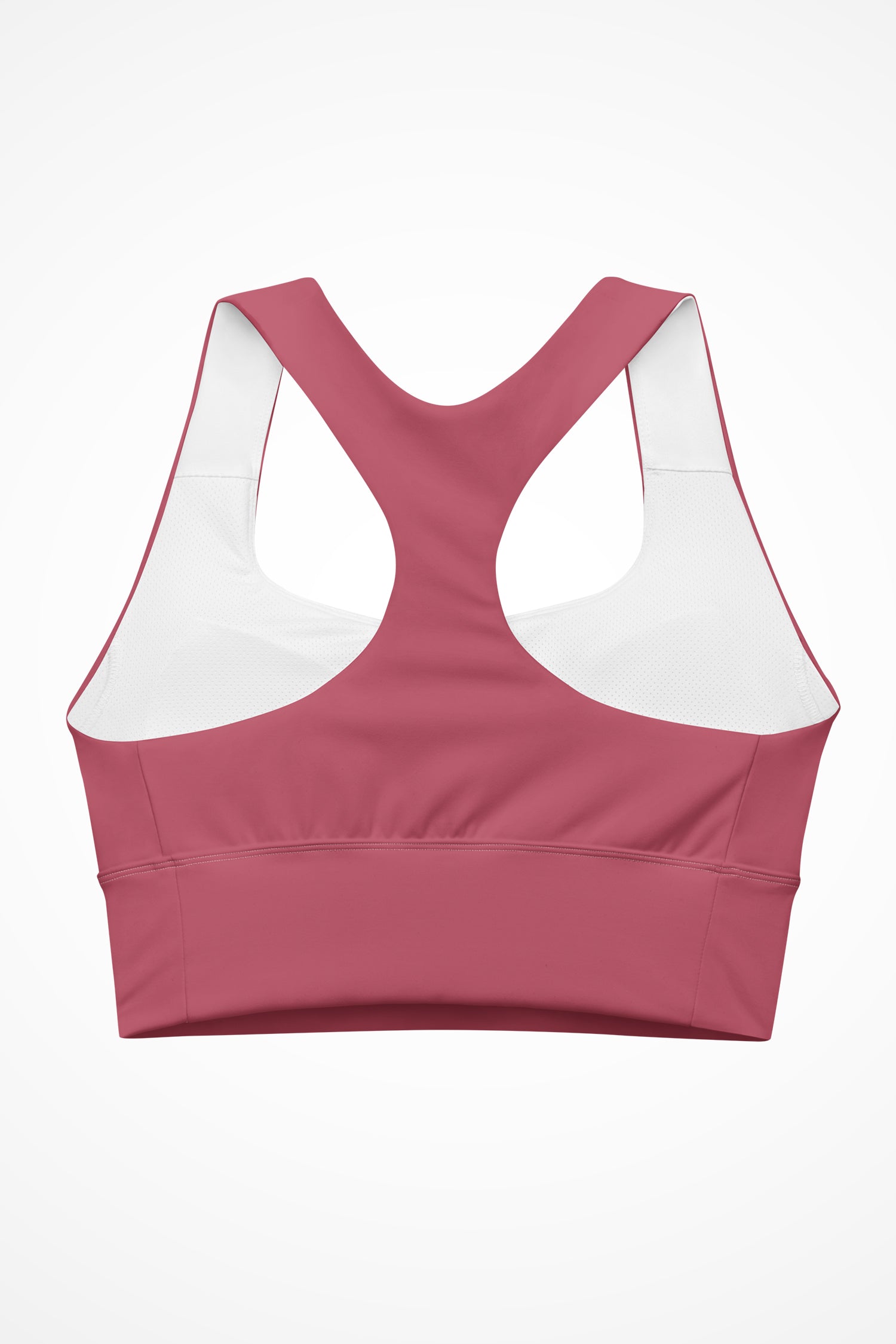 Womens hippie pink Gymplode longline sports bra with no print, back view