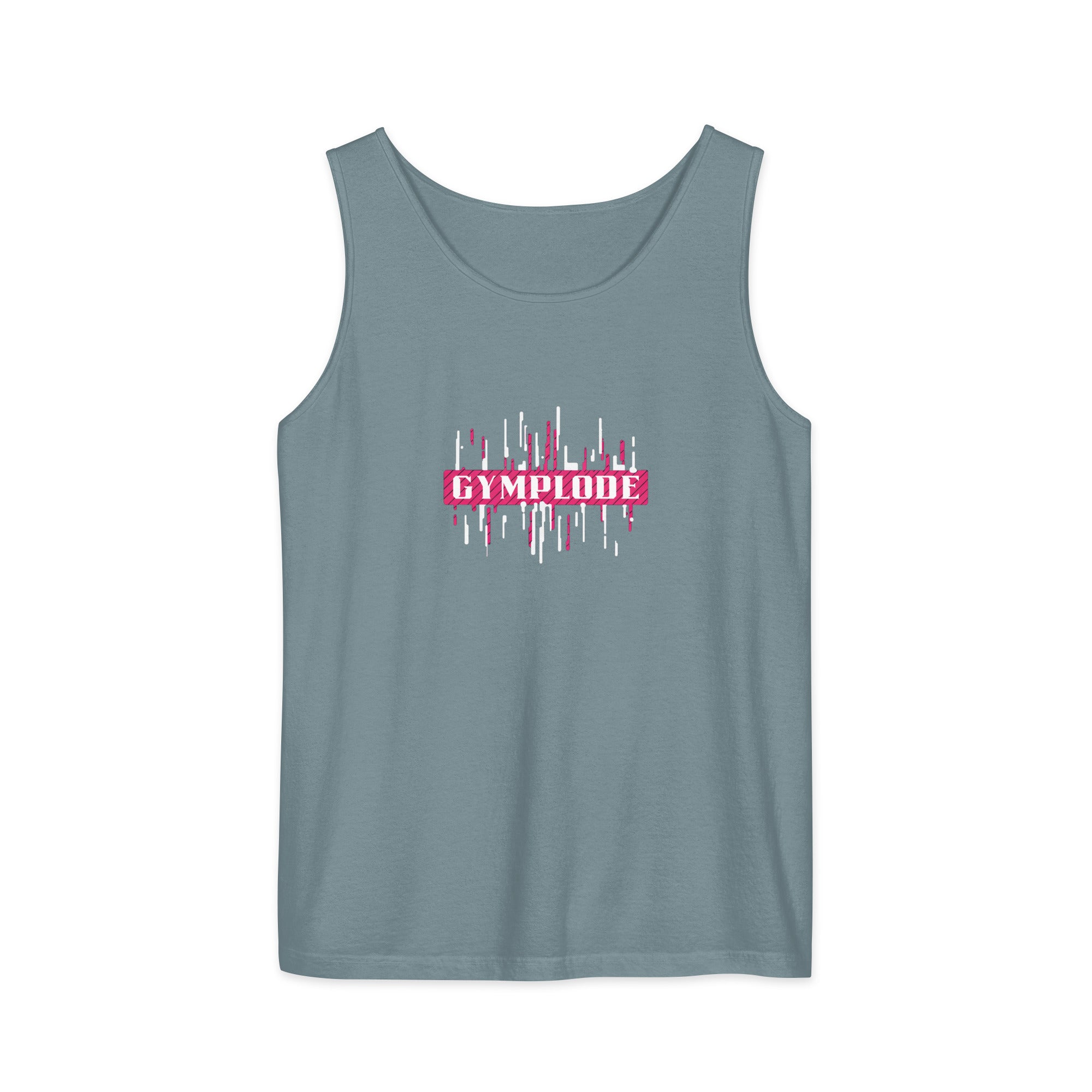 Womens ice blue Prismatic relaxed fit tank top with Gymplode signature logo