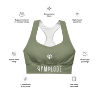 Womens moss green Gymplode longline sports bra key features