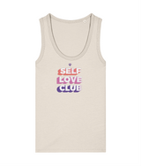 Womens natural raw Self Love Club girlie fit tank top with Gymplode icon logo