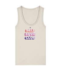 Womens natural raw Self Love Club girlie fit tank top with Gymplode icon logo