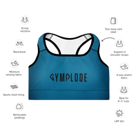 Womens ocean blue with black stitch Gymplode padded sports bra key features