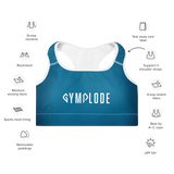 Womens ocean blue with white stitch Gymplode padded sports bra key features