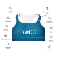 Womens ocean blue with white stitch Gymplode padded sports bra key features