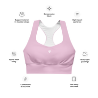 Womens pastel pink Gymplode longline sports bra key features