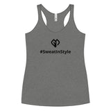 Womens premium heather Sweat in Style racerback tank top with Gymplode icon logo