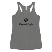 Womens premium heather Sweat in Style racerback tank top with Gymplode icon logo