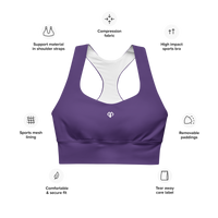 Womens purple Gymplode longline sports bra key features
