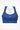 Womens regal blue longline sports bra with Gymplode dual mark logo, front view