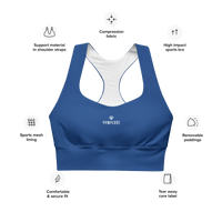 Womens regal blue Gymplode longline sports bra key features