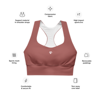 Womens rust clay Gymplode longline sports bra key features