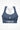 Womens slate blue longline sports bra with Gymplode dual mark logo, front view