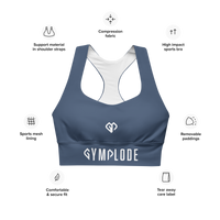 Womens slate blue Gymplode longline sports bra key features