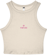 Womens solid natural blend Stretchy Fit Micro Rib Racer tank top with Gymplode dual mark