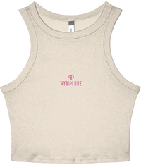 Womens solid natural blend Stretchy Fit Micro Rib Racer tank top with Gymplode dual mark