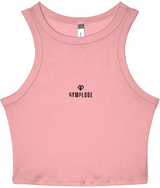 Womens solid pink blend Stretchy Fit Micro Rib Racer tank top with Gymplode dual mark