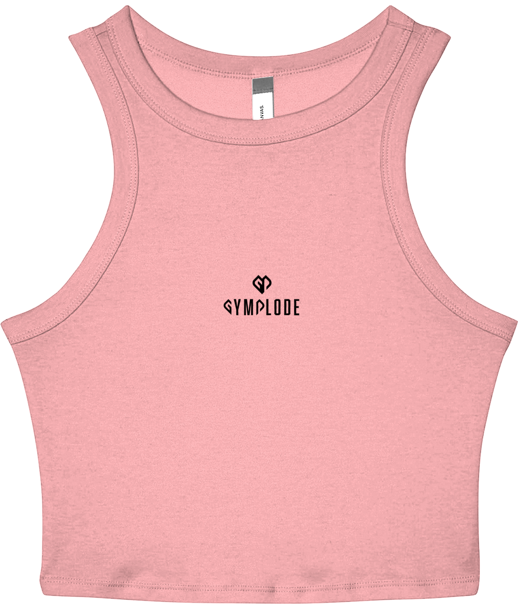 Womens solid pink blend Stretchy Fit Micro Rib Racer tank top with Gymplode dual mark