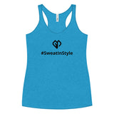 Womens vintage turquoise Sweat in Style racerback tank top with Gymplode icon logo