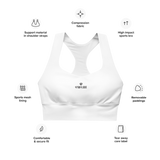 Womens white Gymplode longline sports bra key features